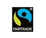 ダウンロード - SomethingBeautiful!! Fairtrade certification logo with a blue and green stylized person inside a black square on a black background.