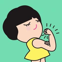 strong-fitness-confident-woman-showing-250nw-1277036584 - SomethingBeautiful!! Cartoon girl with short black hair in a yellow top flexing her bicep to show strength against a mint green background.