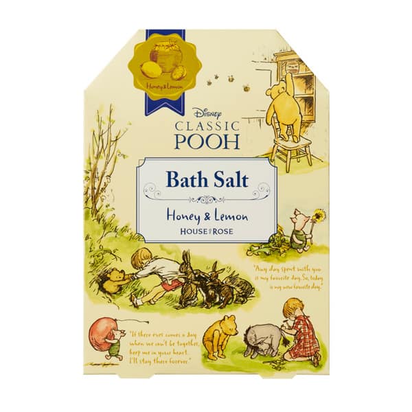 L_42876-1 - SomethingBeautiful!! Disney Classic Pooh Bath Salt Honey & Lemon packaging featuring Pooh and friends on a pale yellow box